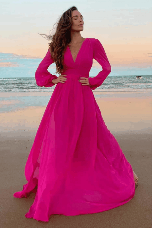 Festa Manga Longa Vestido Longo ...