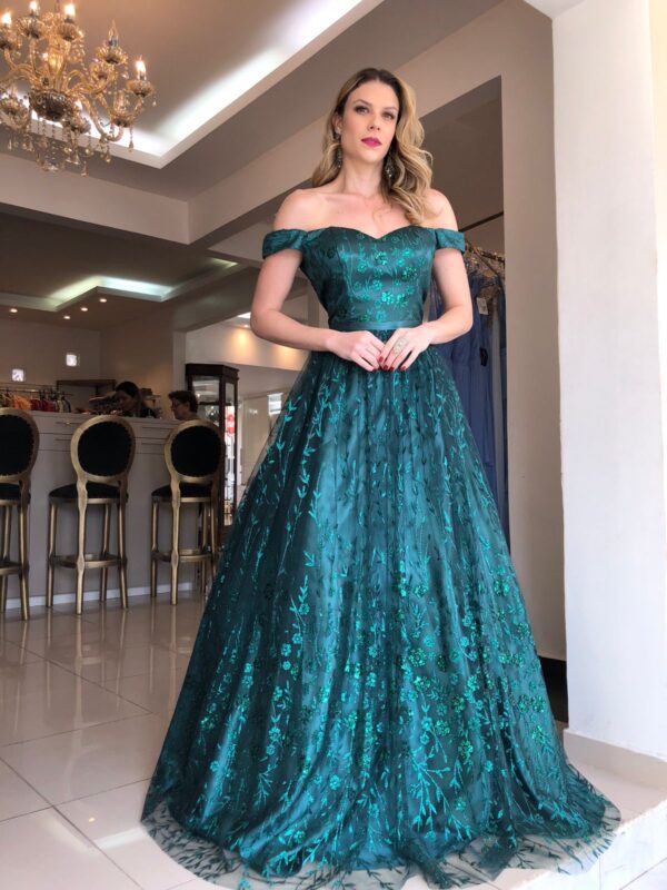 Vestido longo ombro a ombro em tule ...