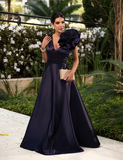 Vestido de Festa longo Cetim um Ombro ...