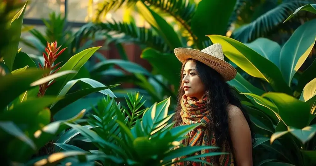jardim de inverno com plantas tropicais