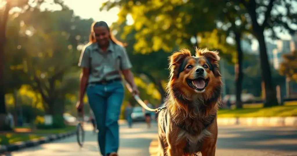 passeio com cachorro na coleira